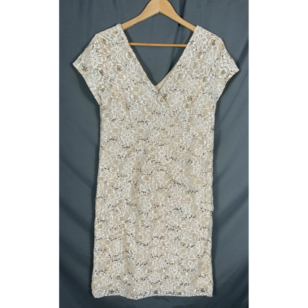 Scarlett‎ Womens Champagne Sequin Lace Ruffle Dress Natural Event Party Wedding